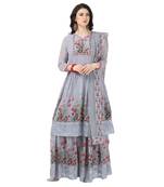 Grey Georgette Printed Women's Semi-Stitched Sharara  Suit