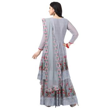 Grey Georgette Printed Women's Semi-Stitched Sharara  Suit 2