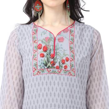 Grey Georgette Printed Women's Semi-Stitched Sharara  Suit 4