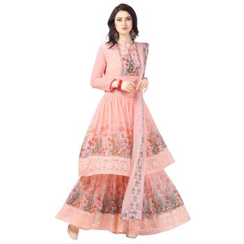 Orange Georgette Printed Women's Semi-Stitched Sharara  Suit 3