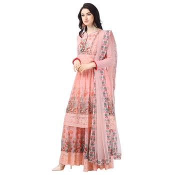 Orange Georgette Printed Women's Semi-Stitched Sharara  Suit 4