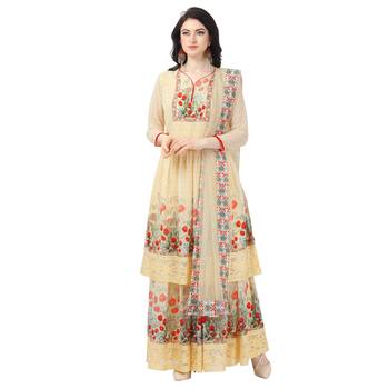 Yellow Georgette Printed Women's Semi-Stitched Sharara  Suit 1