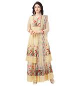 Yellow Georgette Printed Women's Semi-Stitched Sharara  Suit