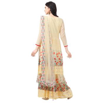 Yellow Georgette Printed Women's Semi-Stitched Sharara  Suit 2