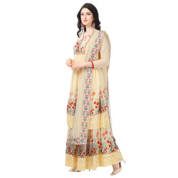 Yellow Georgette Printed Women's Semi-Stitched Sharara  Suit 3