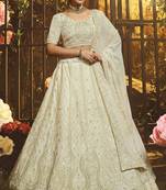 White embroidered georgette Semi Stitched Bridal Lehenga