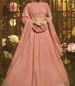 Peach gota, dori, thread, sequins embroidered georgette Semi Stitched Bridal Lehenga