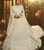 White embroidered georgette Semi Stitched Bridal Lehenga