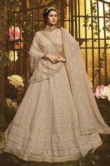 Light-brown embroidered georgette Semi Stitched bridal lehenga