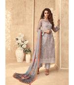 Light-purple resham embroidery net salwar