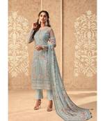 Light-grey resham embroidery net salwar