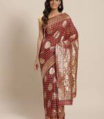Red woven dupion silk saree with blouse