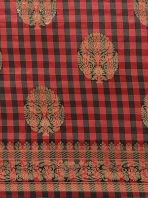 Red woven dupion silk saree with blouse 3