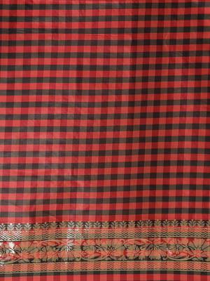 Red woven dupion silk saree with blouse 4