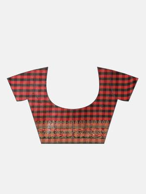 Red woven dupion silk saree with blouse 5