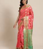   light pink woven dupion silk saree with blouse