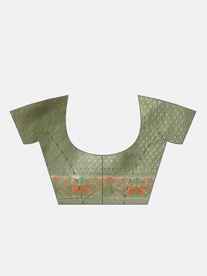   light green woven dupion silk saree with blouse 1
