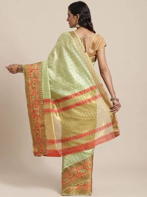  light green woven dupion silk saree with blouse 2