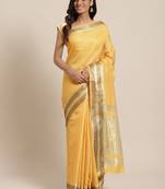   yellow woven dupion silk saree with blouse
