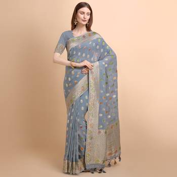 Grey Pure Georgette with Hand Brush Printed Saree 1