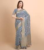 Grey Pure Georgette with Hand Brush Printed Saree