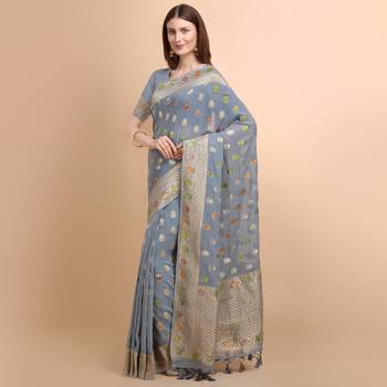 Grey Pure Georgette with Hand Brush Printed Saree 2