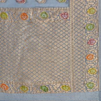 Grey Pure Georgette with Hand Brush Printed Saree 4