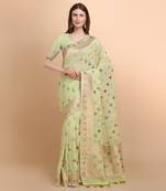 Mint Green Pure Georgette With Hand Brush Printed Saree