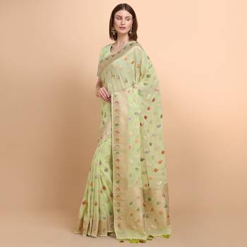 Mint Green Pure Georgette With Hand Brush Printed Saree 2