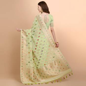 Mint Green Pure Georgette With Hand Brush Printed Saree 3