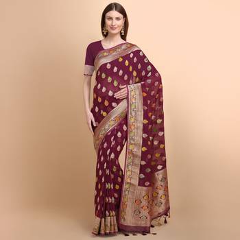 Maroon Pure Georgette With Hand Brush Printed Saree 1