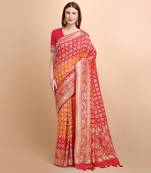 Red Pure Georgette Saree With Bandhani Weaving 