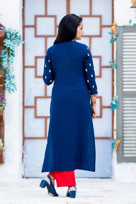 Royal-blue printed cotton kurtas-and-kurtis 2