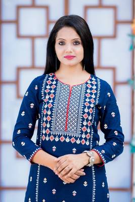 Royal-blue printed cotton kurtas-and-kurtis 3