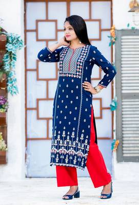 Royal-blue printed cotton kurtas-and-kurtis 4