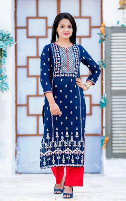 Royal-blue printed cotton kurtas-and-kurtis 1