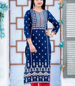 Royal-blue printed cotton kurtas-and-kurtis