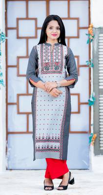 Grey printed cotton kurtas-and-kurtis 1