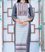 Grey printed cotton kurtas-and-kurtis
