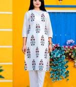 White printed cotton kurtas-and-kurtis