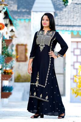 Black printed rayon kurtas-and-kurtis 5