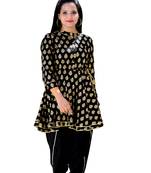 Black printed rayon kurtas-and-kurtis