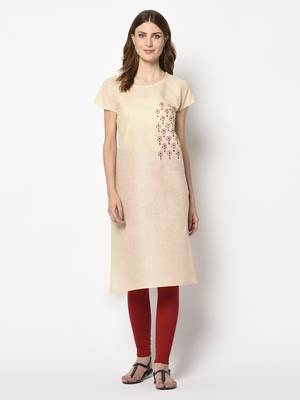 Beige printed cotton party-wear-kurtis 1