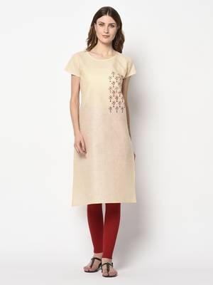 Beige printed cotton party-wear-kurtis 3