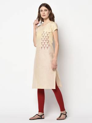 Beige printed cotton party-wear-kurtis 4