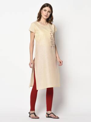 Beige printed cotton party-wear-kurtis 5