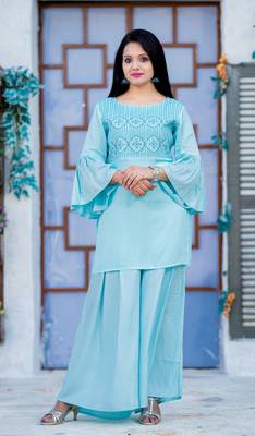 Turquoise embroidered rayon kurtas-and-kurtis 1