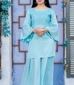 Turquoise embroidered rayon kurtas-and-kurtis