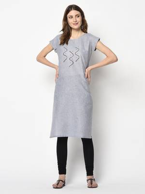 Grey printed cotton party-wear-kurtis 1
