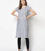 Grey printed cotton party-wear-kurtis